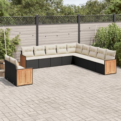 vidaXL - 11-delige - Loungeset - met - kussens - poly - rattan - zwart