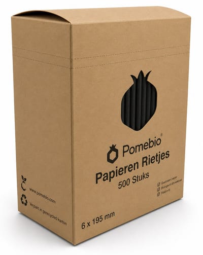 Pomebio papieren rietjes - zwart - 6x195 mm - doos à 500 stuks