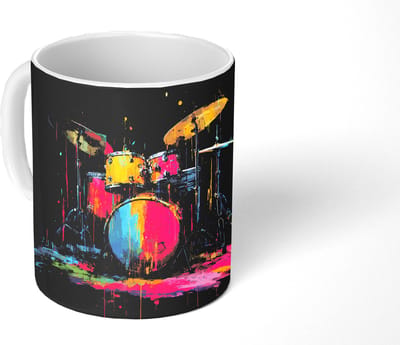 Mok - Koffiemok - Drumstel - Kleurrijk - Verf - Levendig - Mokken - 350 ML - Beker - Koffiemokken - Theemok