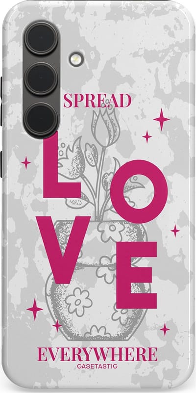 Casetastic hoesje geschikt voor Samsung Galaxy S24 - Dubbellaagse bescherming - Spread Love Everywhere - Grijs Roze - Valentijn - Valentine - Fashion Case - Lichtgrijs Wit Roze