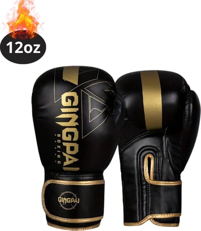 Nivard Bokshandschoenen - Kickboks Handschoenen - Boxing Gloves Set - Vecht Handschoenen - Heren - Dames - Zwart-Goud - 12 oz