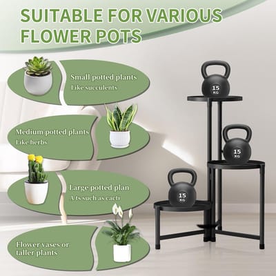 lalago Bloemenrek met 3 planken, van metaal, bijzettafel voor bloempotten, met 3 planken, voor balkon, tuin, woonkamer, slaapkamer, werkkamer