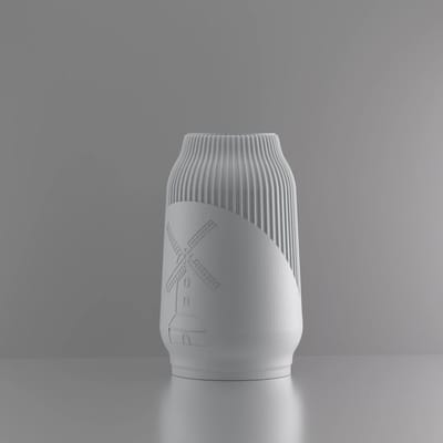 3d-gezellig Miranda met molen - Vaas - Grijs - Maat 25 cm - Kunststof - Modern - Bloemenvaas -100% gerecycled PLA (bioplastic)