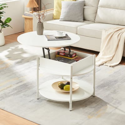 Salontafel Kandas rond wit en houtkleurig Ø70 cm [en.casa]