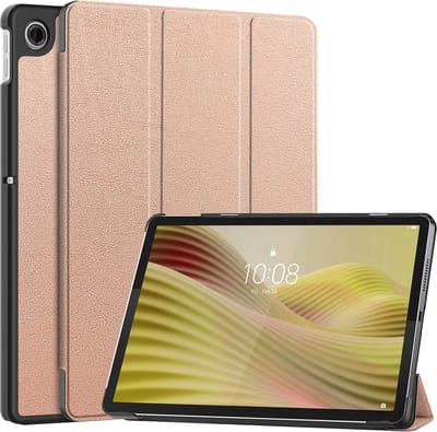 Hoes - Geschikt voor Lenovo Tab 10.1 inch - Dun & Stevig - Trifold Bookcase - Hard Cover - Hardcover Book Case - Tablet Hoesje - Rosé goud