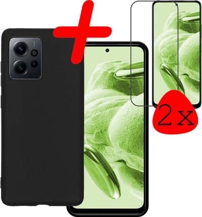 Hoesje Met 2x Screenprotector - Geschikt voor Xiaomi Redmi Note 12 4G - Sterk & Shockproof - Back Cover - Siliconen Case - Telefoon Hoes - Zwart