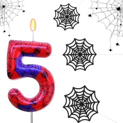 Dailygoods- Verjaardagskaarsen Set - Cijfers met Taartdecoratie - Spinnenwebset - Verjaardagsfeestdecoraties - Set van 5 - Kleurrijke Kaarsen - Taartkaarsen