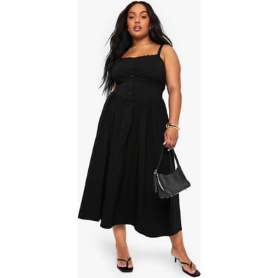 boohoo Dames Plus Bengaline midaxi skaterjurk met kanten afwerking | Zwart | Maat: 44