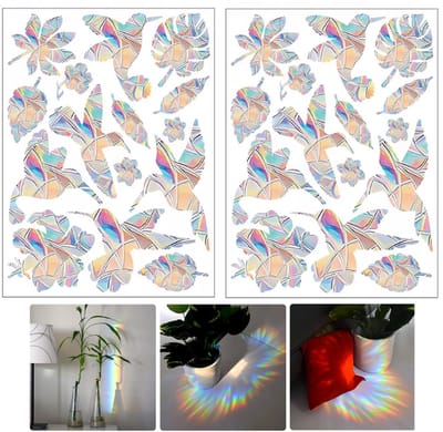 Regenboog raamsticker, 22 stuks PVC paddenstoel regenboog raamstickers statische sticker om vogelbotsingen te voorkomen, prismatische vogelstickers voor ramen antibotsing voor glazen ramen deur (kolibrie)