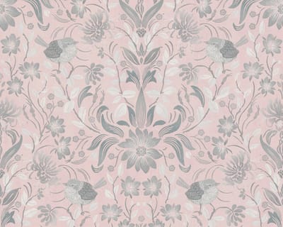 BLOEMEN EN VOGELS BEHANG | Botanisch & Dieren - roze grijs wit - A.S. Création Maison Charme