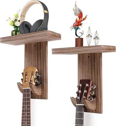Gitaar Wandbevestiging met Plank - Set van 2 Hangers voor Akoestische, Elektrische Gitaar, Bas, Ukelele en meer