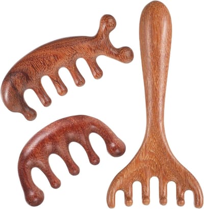 3 stuks houten hoofdmassagekam, multifunctionele massageborstel en gezichtsmassageapparaat voor ontspanning en welzijn