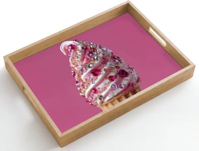 Dienblad hout 50x35 cm - Schootdienblad - Softijs - Edelstenen - Roze - Hoorntje - Borrelplank rechthoek - Plateau dienbladen