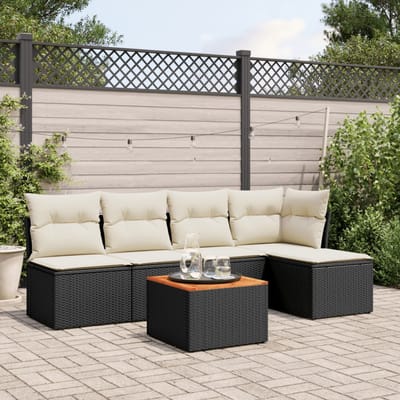 vidaXL - 6-delige - Loungeset - met - kussens - poly - rattan - zwart