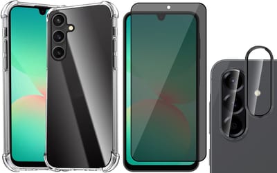 Hoesje geschikt voor Samsung Galaxy A17 5G / A26 - Privacy Screenprotector Volledig Dekkend Glas & Camera Protector - Shockproof Transparant