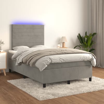 vidaXL - Boxspring - met - matras - en - LED - fluweel - lichtgrijs - 120x200 - cm