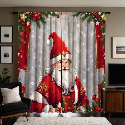 2 pièces HD Noël portant des rideaux de vieil homme rouge Rideaux imprimés numériquement à cravate rouge Style de décoration intérieure Décorer le salon être W52H63inchW132H160cm white