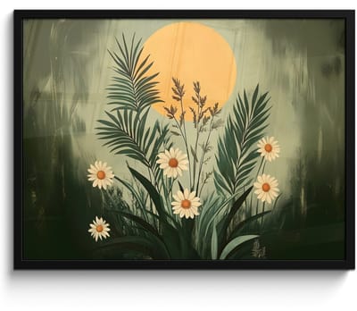 Poster in lijst - Fotolijst 70x50 cm - Posters - Bloemen - Bladeren - Zon - Groen - Posterlijst zwart - Decoratie - Wanddecoratie woonkamer - Muurdecoratie slaapkamer