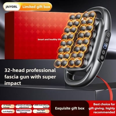 32 Massagestukken Massagepistool Diepe Weefselspier Professioneel Hoge Kwaliteit Draadloos Frequentie Vibratie Rood Licht Masajeador Type c charge grijs