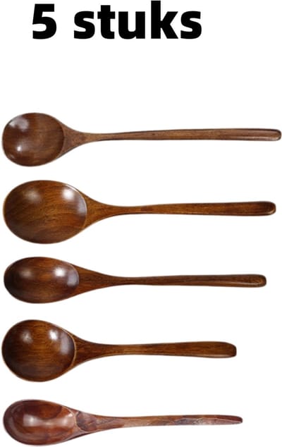 4 stuks - Lepels - Rijstlepel met brede tuit - Rijstnoedelsoeplepel - Ramenlepel met lange steel - 23,5 cm * 4 cm - Bruin