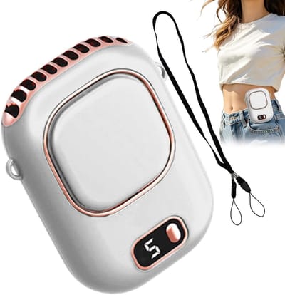 Fan - Ventilator met riemclip – Koelapparaat met digitaal display & 5 snelheidsstanden | Draagbare persoonlijke ventilator – Voor wandelen, kleding, nek, kamperen, vissen（wit）