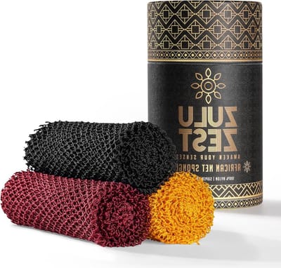 Afrikaanse netspons - Exfoliërende lange nylon baddoek, verpakking van 3, duurzame lichaams- en rugscrubber, dode huidverwijderaar voor vrouwen en mannen, sneldrogend, luxe huidverzorging (zwart,