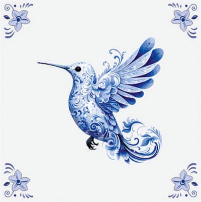 Delfts blauw tegeltje kolibrie design - delfts blauw wandbord - delftsblauw - hollandse cadeautjes - wanddecoratie - decoratieve accessoires