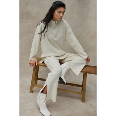 High Waist Gebreide Set met Ritskraag