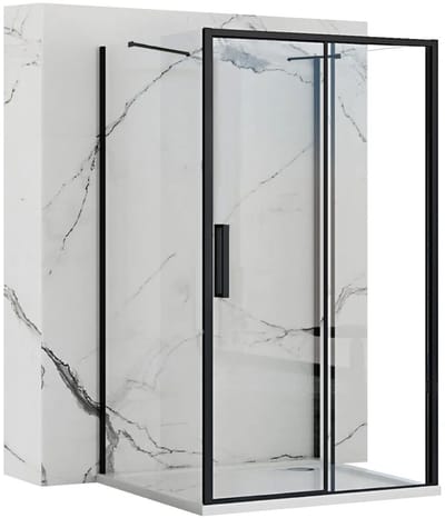 Rea Rapid Slide Black 150X80 - 195 cm - U-Douchecabine - Rechthoek - Zwart