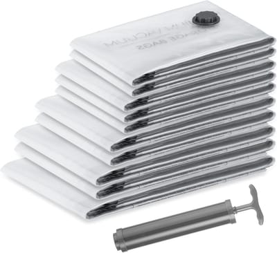 Thijox - Vacuümzakken voor Kleding [10 stuks] - BPA-vrij - 5 Maten (2x Small, 3x Medium, 2x Large, 1x XL, 1x XXL) - Ideaal voor Reis, Kussens, Jassen