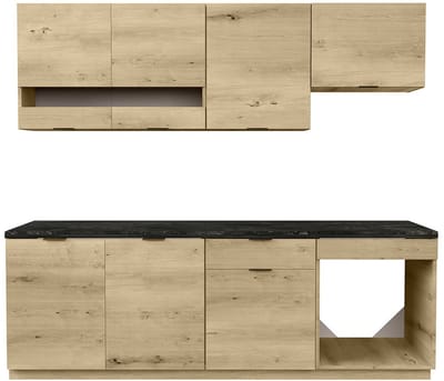 Vente-unique Complete keuken – 200 cm – 6 opbergelementen – Houteffect en antraciet – CARMEO