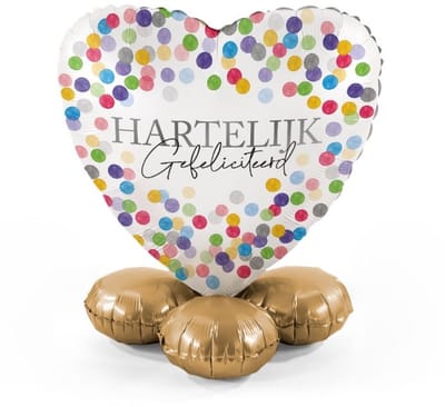Hartelijk gefeliciteerd - Hart confetti - Ballonnen set met standaard - Everloon