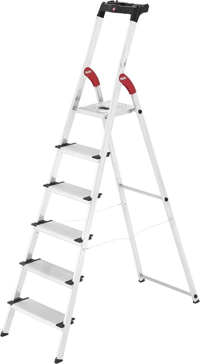 Aluminium Huishoudtrap met Antislip Treden en Gereedschapshouder - 6 Treden