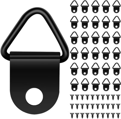 30 stalen fotohangers met schroeven, driehoekige ring stalen fotolijsten, ophanging oplossingen voor klokken, schilderijen, kunstwerk, fotolijst, haak foto's (goud)