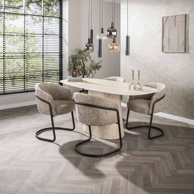 Dimehouse Moderne Eettafel Archon Keramiek Travertin 180 cm - Keramiek - Japandi - Deens ovaal