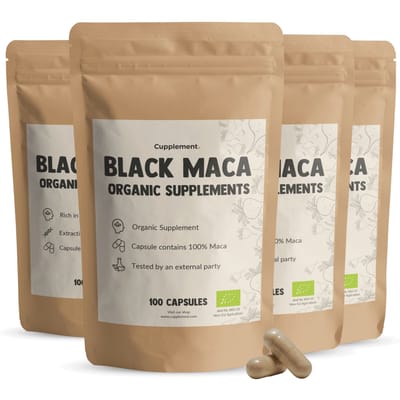 GOYU Zwarte Maca 3.000 mg per dagdosering Biologisch Combideal 4x 100 Capsules - Black maca - Vegan - Zonder toevoegingen - Lab getest - 50 dagen voorraad per zakje