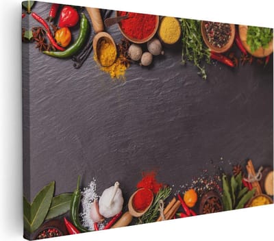 Artaza Canvas Schilderij Stilleven Keuken - 30x20 cm - Klein - Wanddecoratie Kruiden - Muurdecoratie Specerijen - Kamer Accessoires