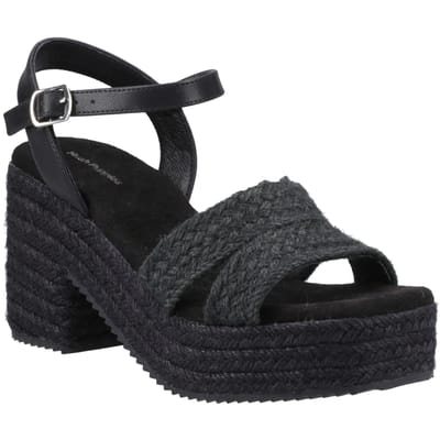 Hush Puppies Jamelia Espadrille Hak Textiel Dames Zwarte Sandalen