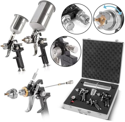 STAHLWERK HVLP-spuitpistoolset SGS-1125 ST 21-delig met 3 persluchtspuitpistolen, 0,8 / 1,4 / 1,7 mm mondstukset, 3 stromingsbekers, luchtdrukregelaar, aluminium koffer en nog veel meer Professionele
