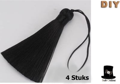 Bob Online ™ - 4 Stuks – Zwart - Tassels (Kwastjes) 8cm x 1.2cm – Handgemaakte Zachte Ambachtelijke Kwastjes / Tassels Chinese Stijl – Decoratieve DIY Tassels – Sieraden Maken enz. – Black DIY Tassels – Tassels – Zwart Kwasten – Hobby Kwastjes