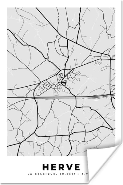 Poster België – Herve – Stadskaart – Kaart – Zwart Wit – Plattegrond - 120x180 cm XXL