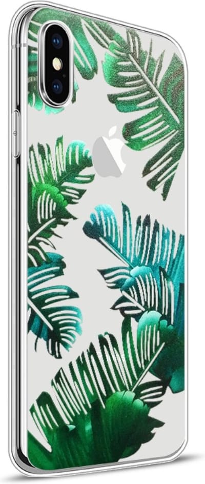 Peachy Flexibel hoesje groene bladeren transparant hoesje geschikt voor iPhone X XS - Transparant