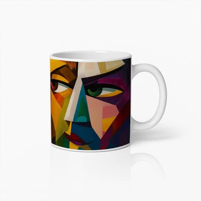 Abstracte Kunst Koffiemok | Kleurrijk Geometrisch Gezicht Keramische Beker 330ml | Moderne Thee- & Koffiekop voor Kunstliefhebbers