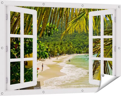 Gards Tuinposter Doorkijk Laguna - 120x80 cm - Tuindoek - Tuindecoratie - Wanddecoratie buiten - Tuinschilderij