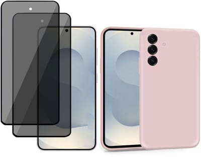 ChiGuard Hoesje & 2x Privacy Screenprotector geschikt voor Samsung S25 – Privé Gehard Glas Cover - Suède Case Rose