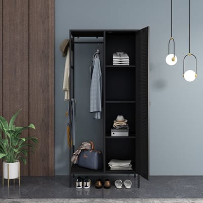 Kledingkast Puumala metaal 180x80x45 cm zwart [en.casa]
