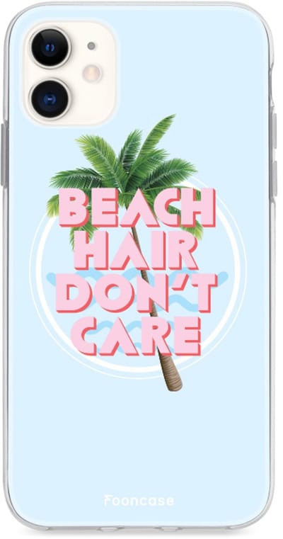 Fooncase Hoesje Geschikt voor iPhone 11 - Shockproof Case - Back Cover / Soft Case - Beach Hair Don't Care / Blauw & Roze