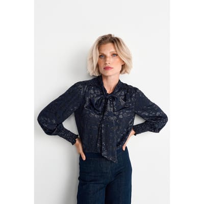 Rich & Royal Blouse With Bow Midnight Blue Size: 34 | Blouses Outlet | Dames | Blauw