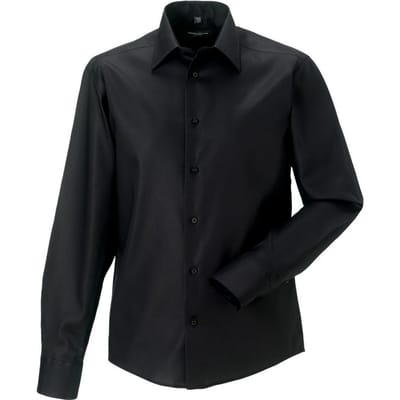 Russell Heren Ultimate Non-Iron Getailleerde Formele Overhemd met Lange Mouwen (Zwart)