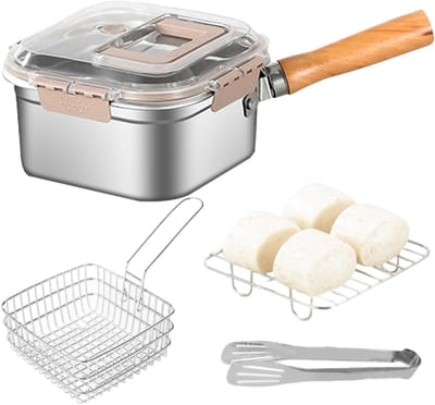 Friteuse met mand - Frituurpan multifunctioneel - Thuis koken - Spatwaterdichte bodem - 24x15x24 cm - Zilver